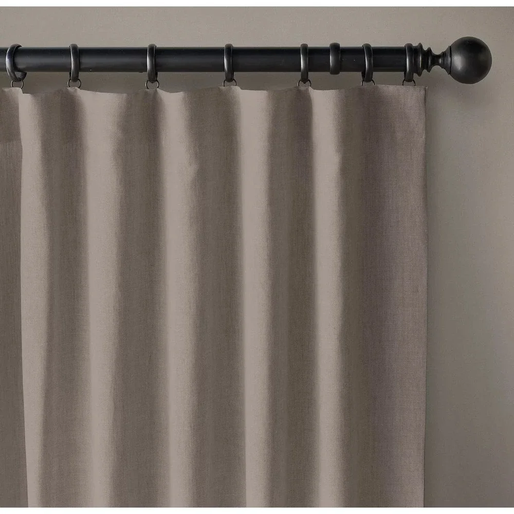 Restoration Hardware Belgian Opaque Linen Drapery Pole Top (2) CHOCOLATE 100x96